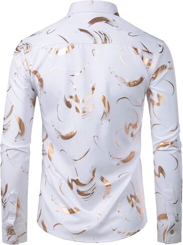 ZEROYAA Men's Hipster Shiny Design Slim Fit Long Sleeve Button Up Party Dress Shirts in Kuwait