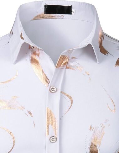 ZEROYAA Men's Hipster Shiny Design Slim Fit Long Sleeve Button Up Party Dress Shirts in Kuwait