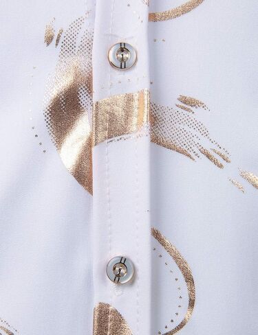 ZEROYAA Men's Hipster Shiny Design Slim Fit Long Sleeve Button Up Party Dress Shirts in Kuwait