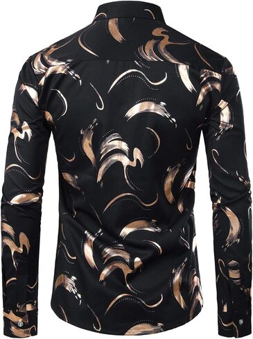 ZEROYAA Men's Hipster Shiny Design Slim Fit Long Sleeve Button Up Party Dress Shirts in Kuwait