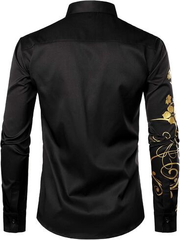 ZEROYAA Men's Hipster Shiny Design Slim Fit Long Sleeve Button Up Party Dress Shirts in Kuwait
