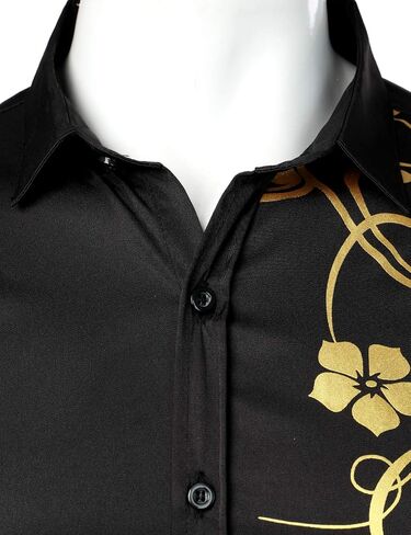 ZEROYAA Men's Hipster Shiny Design Slim Fit Long Sleeve Button Up Party Dress Shirts in Kuwait