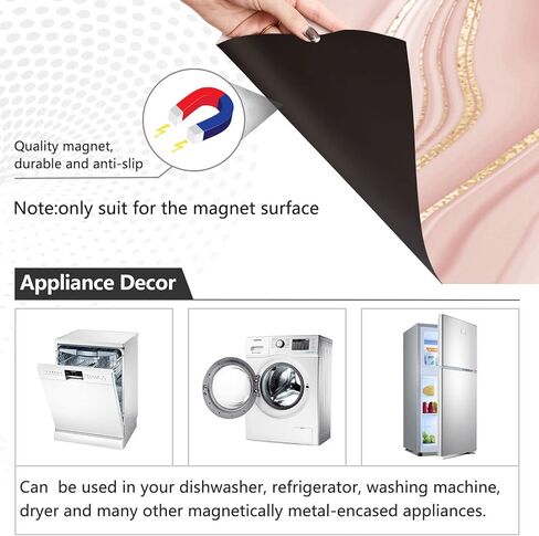مودو غطاء مغناطيسي لغسالة الصحون بتصميم رخامي بلون ذهبي وردي، لوحة ثلاجة مغناطيسية لغسيل الباب الامامي، غطاء ديكور للمنزل والمطبخ والمنزل الريفي، 23 × 26 انش in Kuwait