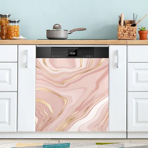 مودو غطاء مغناطيسي لغسالة الصحون بتصميم رخامي بلون ذهبي وردي، لوحة ثلاجة مغناطيسية لغسيل الباب الامامي، غطاء ديكور للمنزل والمطبخ والمنزل الريفي، 23 × 26 انش in Kuwait
