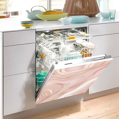 مودو غطاء مغناطيسي لغسالة الصحون بتصميم رخامي بلون ذهبي وردي، لوحة ثلاجة مغناطيسية لغسيل الباب الامامي، غطاء ديكور للمنزل والمطبخ والمنزل الريفي، 23 × 26 انش in Kuwait