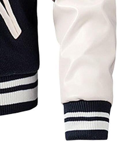 Men's Varsity Jackets Casual Fleece Spring Fall Baseball Jacket Slim Fit Long Sleeve Cotton Bomber Jacket (Black,Medium) in Kuwait