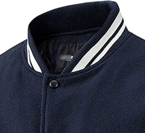 Men's Varsity Jackets Casual Fleece Spring Fall Baseball Jacket Slim Fit Long Sleeve Cotton Bomber Jacket (Black,Medium) in Kuwait