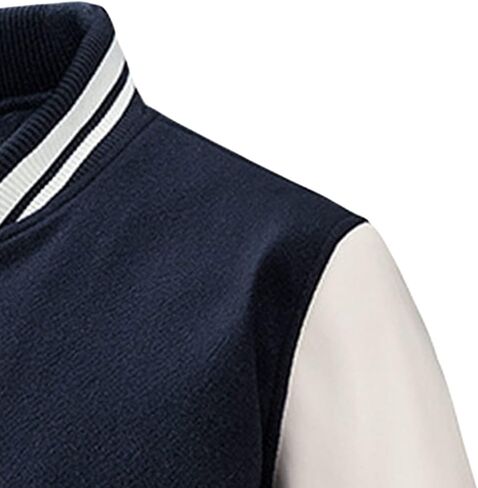 Men's Varsity Jackets Casual Fleece Spring Fall Baseball Jacket Slim Fit Long Sleeve Cotton Bomber Jacket (Black,Medium) in Kuwait