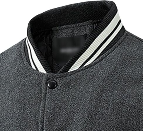 Men's Varsity Jackets Casual Fleece Spring Fall Baseball Jacket Slim Fit Long Sleeve Cotton Bomber Jacket (Black,Medium) in Kuwait