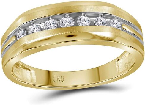 FB Jewels 10kt Two-tone Yellow Gold Mens Round Diamond Grooved Wedding Band Ring 1/4 Cttw (I2-I3 clarity; I-J color) in Kuwait