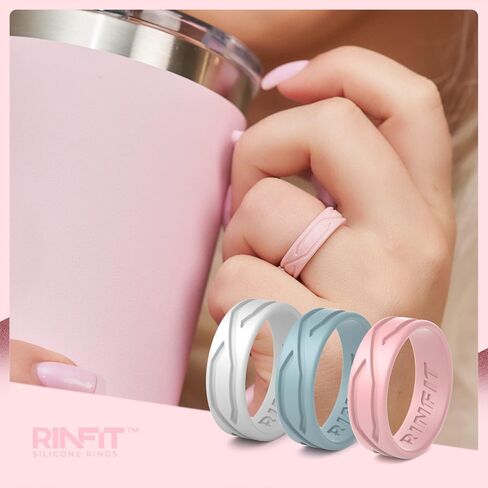 Rinfit Silicone Rings for Women and Men - Silicone Wedding Bands Sets for Him and Her - Patented Design Rubber Wedding Rings - 4Love Collection in Saudi Arabia