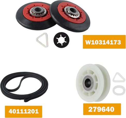 4392067RC طقم إصلاح مجفف الشعر 279640 قطعة بديلة 4392067VP متوافق مع ويرلبول كين-مور ، PS373088 AP3109602 تتضمن مجموعات إصلاح 279640 Idler Pulley W10314173 Drum Roller 661570 Belt in Kuwait