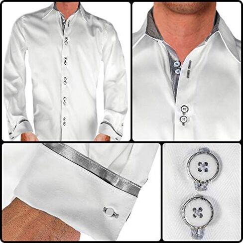 Anton Alexander White and Silver French Cuff Shirts | White and Grey French Cuff Shirts | Modern French Cuff Shirts in Saudi Arabia