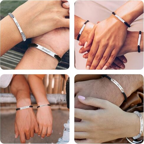 YATEDIY Personalized ID Couple Bracelets Custom Engraved Hand Braided Rope Wrist Bracelet Men Women Friendship Adjustable Custom Valentine's Day in Saudi Arabia