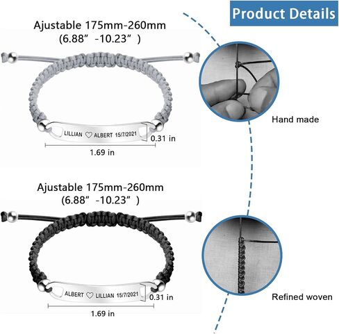 YATEDIY Personalized ID Couple Bracelets Custom Engraved Hand Braided Rope Wrist Bracelet Men Women Friendship Adjustable Custom Valentine's Day in Saudi Arabia