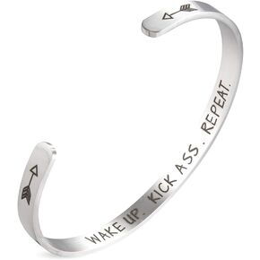 A N KINGPiiN Inspirational bracelets Stainless Steel Cuff Bangle Gifts for Women, Men Teens Girls -Motivational Mantra Quote inspirational Jewelry for friendship encouragement with gift box in Kuwait