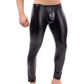 QiaTi Men's Tight Pants Faux Leather Men Leggings Long Trousers PU Skinny Slim Pants Club Dance