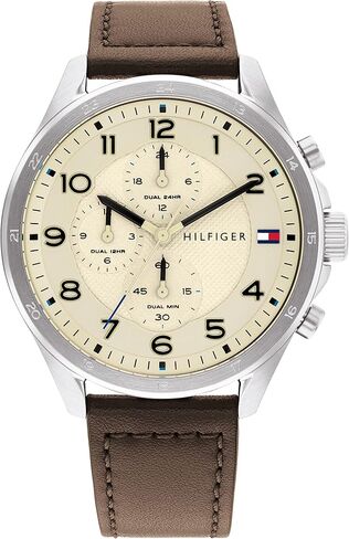 Tommy Hilfiger Men's Stainless Steel Case and Calfskin Strap Watch, Color: Brown (Model: 1792003) in Saudi Arabia