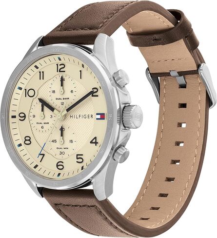 Tommy Hilfiger Men's Stainless Steel Case and Calfskin Strap Watch, Color: Brown (Model: 1792003) in Saudi Arabia
