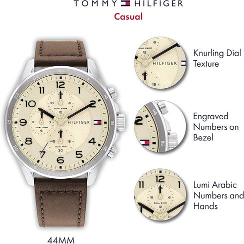 Tommy Hilfiger Men's Stainless Steel Case and Calfskin Strap Watch, Color: Brown (Model: 1792003) in Saudi Arabia