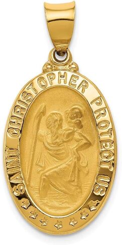 14k Yellow Gold Catholic Patron Saint Christopher Medal Brushed Matte Finish Pendant Charm - 25mm x 15mm in Saudi Arabia