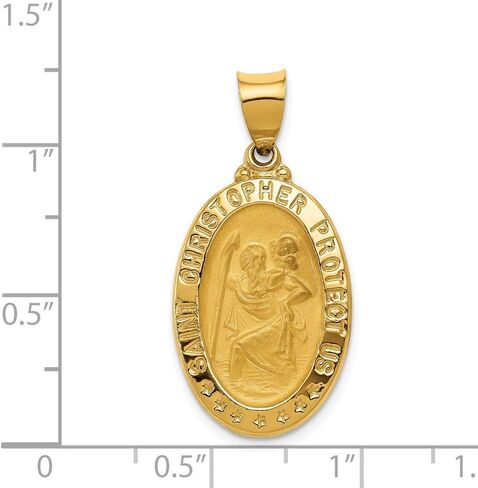 14k Yellow Gold Catholic Patron Saint Christopher Medal Brushed Matte Finish Pendant Charm - 25mm x 15mm in Saudi Arabia