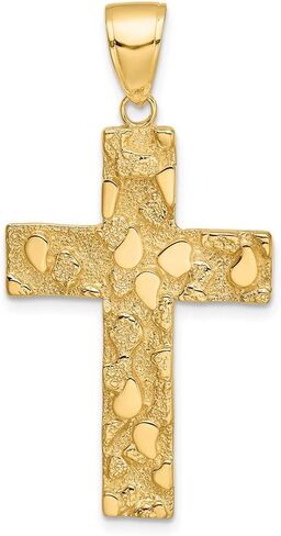 Solid 14k Yellow Gold and Textured Nugget Block Style Cross Pendant Charm in Saudi Arabia