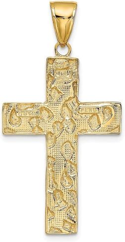 Solid 14k Yellow Gold and Textured Nugget Block Style Cross Pendant Charm in Saudi Arabia