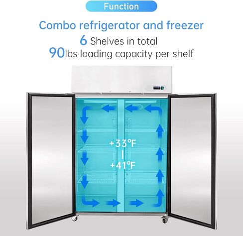 Aceland ARF-48B Reach-in Double door COMBO Refrigerator and Freezer 36 Cu. Ft. for Restaurant, Bar, Shop, Residential(Commercial Kitchen Equipment) in Saudi Arabia