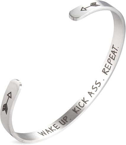 A N KINGPiiN Inspirational bracelets Stainless Steel Cuff Bangle Gifts for Women, Men Teens Girls -Motivational Mantra Quote inspirational Jewelry for friendship encouragement with gift box in Saudi Arabia