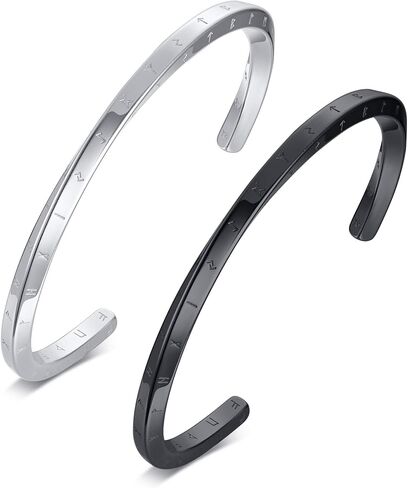 Hisatan 4mm Nordic Elder Futhark Runes Viking Cuff Bracelet,Stainless Steel Twisted Mobius C Shape Bangle,Norse Scandinavian Amulet Talisman Bracelet in Saudi Arabia