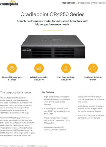 CR4250 Cradlepoint Router with POE and 1-yr NetCloud Essentials for Branch High Performance Routers with Support, North America in Saudi Arabia