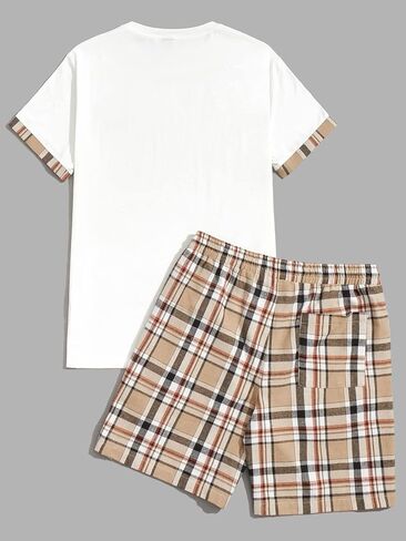 GORGLITTER Men's Plaid Print Casual Short Sleeve T Shirts and Shorts Tracksuit Set in Saudi Arabia