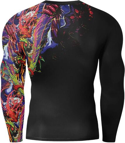 Red Plume Men’s 3D Printed Compression Long Sleeve T Shirts Top Tees in Kuwait