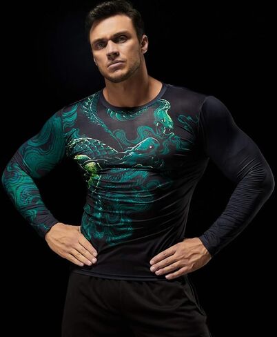 Red Plume Men’s 3D Printed Compression Long Sleeve T Shirts Top Tees in Kuwait