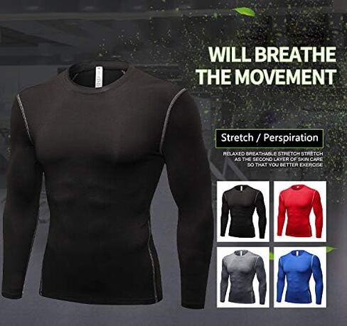 Queerier 3 Pack Men's Compression Shirt Long Sleeve Undershirts for Men Baselayer Sports Thermal Tops in Kuwait