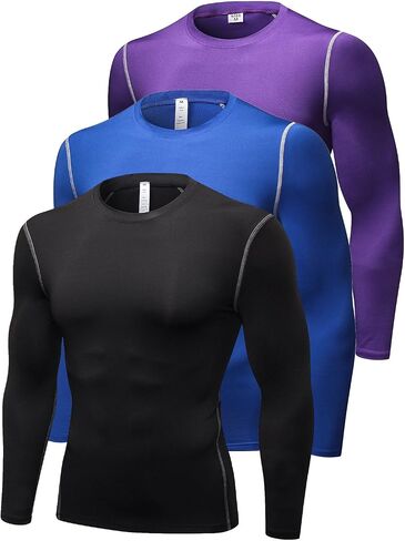 Queerier 3 Pack Men's Compression Shirt Long Sleeve Undershirts for Men Baselayer Sports Thermal Tops in Kuwait