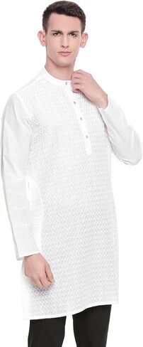 In-Sattva Men's Indian Mandarin Collar Handcrafted Fine Embroidered Kurta Tunic in Kuwait