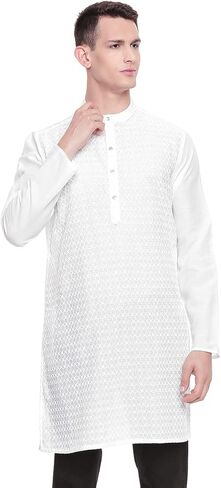 In-Sattva Men's Indian Mandarin Collar Handcrafted Fine Embroidered Kurta Tunic in Kuwait