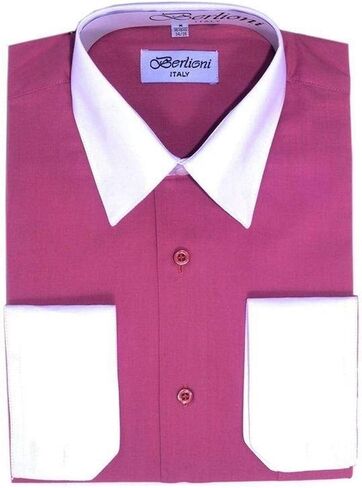 Berlioni Men's Two-Tone French Convertible Cuff Button Up Dress Shirt in Saudi Arabia