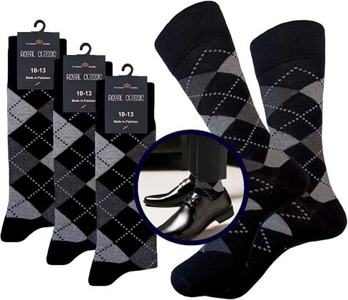 جوارب رجالية من ARGYLE Groomsmen، مجموعة جوارب متطابقة، جوارب لحفلات الزفاف، مزيج من القطن، 12 زوجًا من Royal Classic 10-13 in Kuwait