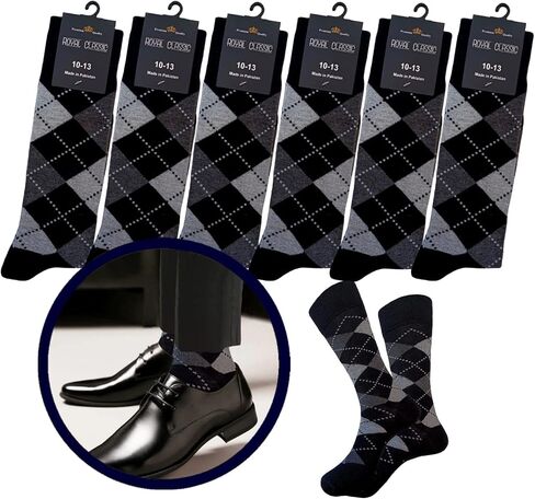 جوارب رجالية من ARGYLE Groomsmen، مجموعة جوارب متطابقة، جوارب لحفلات الزفاف، مزيج من القطن، 12 زوجًا من Royal Classic 10-13 in Kuwait