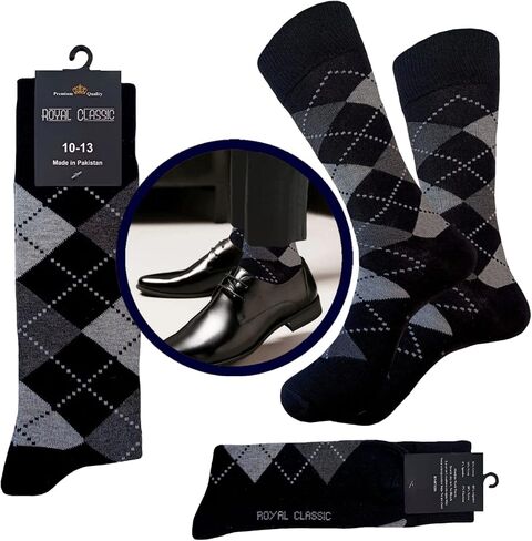 جوارب رجالية من ARGYLE Groomsmen، مجموعة جوارب متطابقة، جوارب لحفلات الزفاف، مزيج من القطن، 12 زوجًا من Royal Classic 10-13 in Kuwait