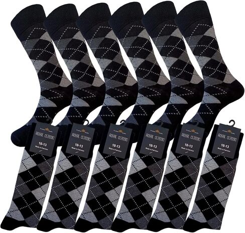 جوارب رجالية من ARGYLE Groomsmen، مجموعة جوارب متطابقة، جوارب لحفلات الزفاف، مزيج من القطن، 12 زوجًا من Royal Classic 10-13 in Kuwait