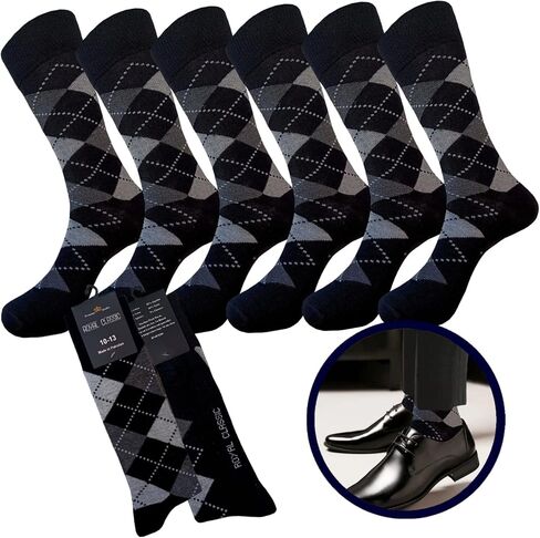 جوارب رجالية من ARGYLE Groomsmen، مجموعة جوارب متطابقة، جوارب لحفلات الزفاف، مزيج من القطن، 12 زوجًا من Royal Classic 10-13 in Kuwait