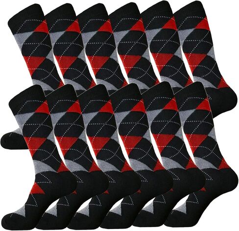 جوارب رجالية من ARGYLE Groomsmen، مجموعة جوارب متطابقة، جوارب لحفلات الزفاف، مزيج من القطن، 12 زوجًا من Royal Classic 10-13 in Kuwait