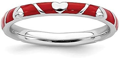 Solid 925 Sterling Silver Stackable Red Enamel Heart Ring Eternity Band in Saudi Arabia
