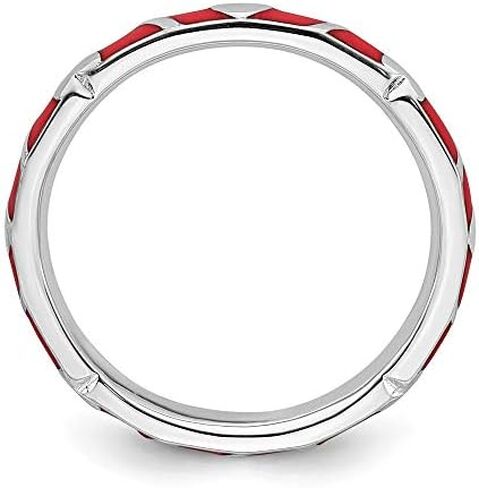 Solid 925 Sterling Silver Stackable Red Enamel Heart Ring Eternity Band in Saudi Arabia