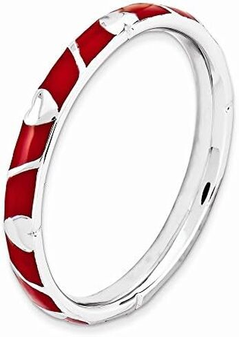 Solid 925 Sterling Silver Stackable Red Enamel Heart Ring Eternity Band in Saudi Arabia