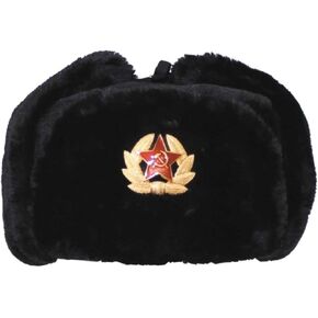 قبعة Loxdonz Ushanka العسكرية الروسية مع أغطية للأذن وشارة سوفيتية، قبعة تزلج الصياد للشتاء in Kuwait